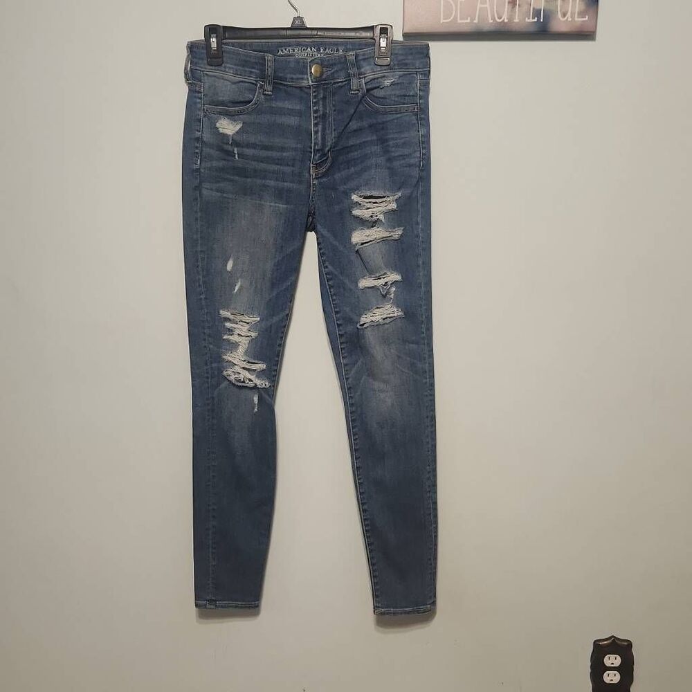 American Eagle Size 8 Long Hi Rise Jegging Destroyed Jeans